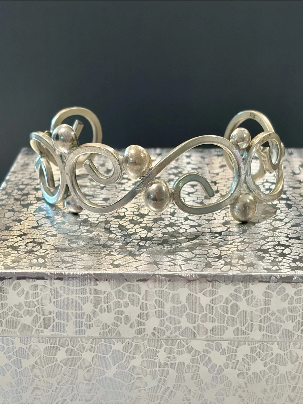 Vintage Mexican 925 Silver Scroll Statement Cuff Bracelet